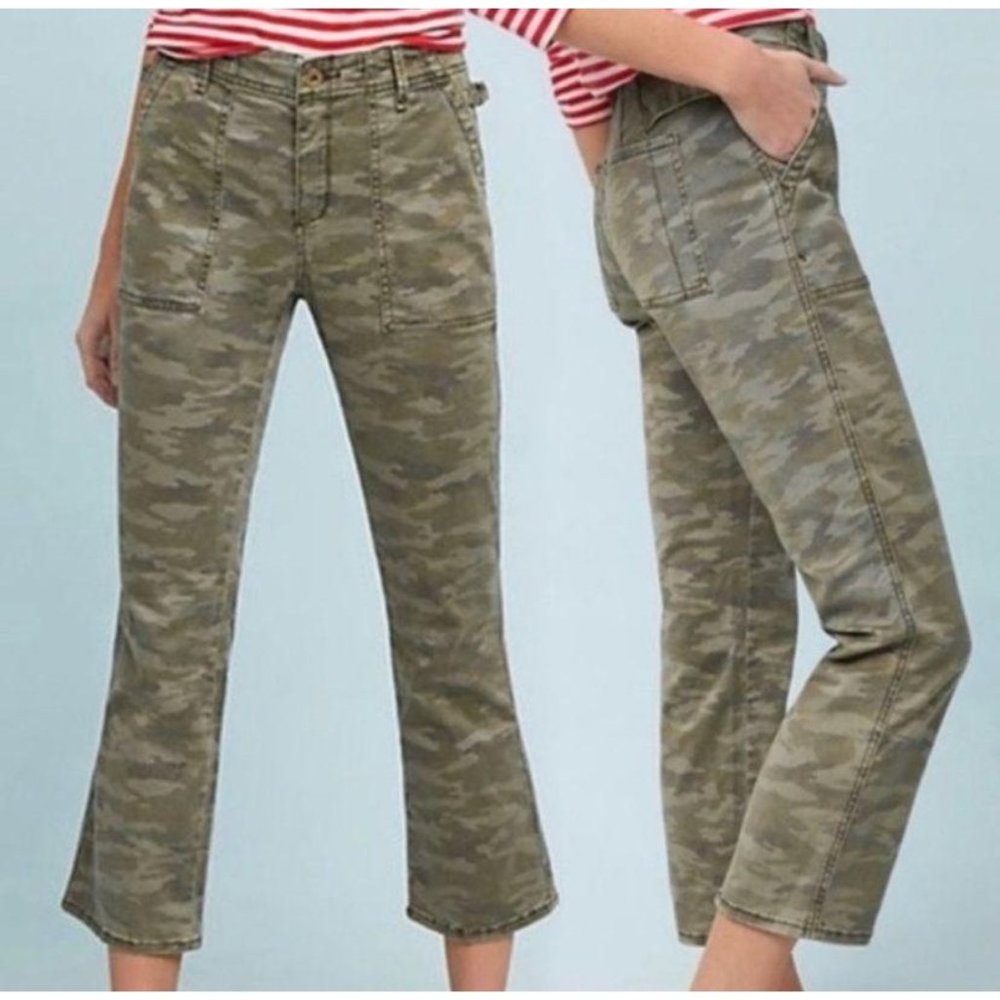 Anthropologie Camo Cropped Utility Flare Pants 26 - Picture 1 of 5